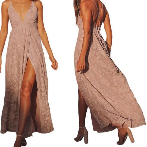 Lulus Lace-Up Lace Maxi Dress in Blush - Picture 1 of 5